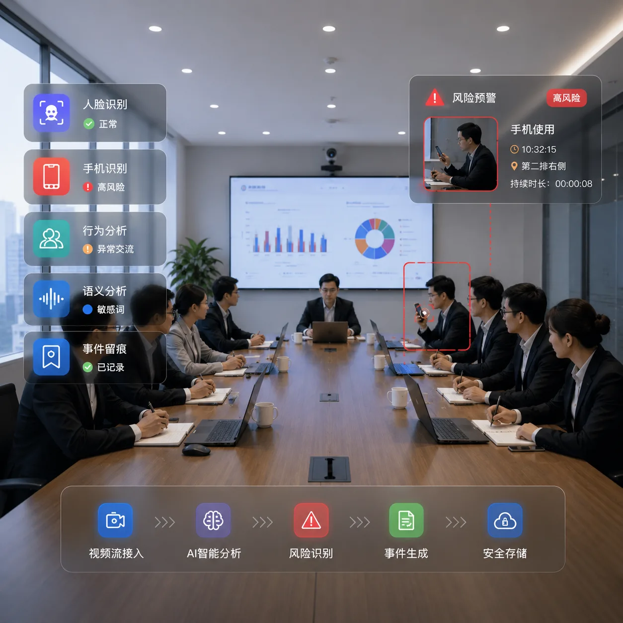 红鲸 AI视频监管会议室场景